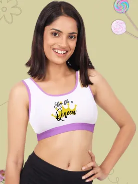 Single-Layer Broad Strap Cotton Sports Bra | Non-Padded Beginner | Printed
