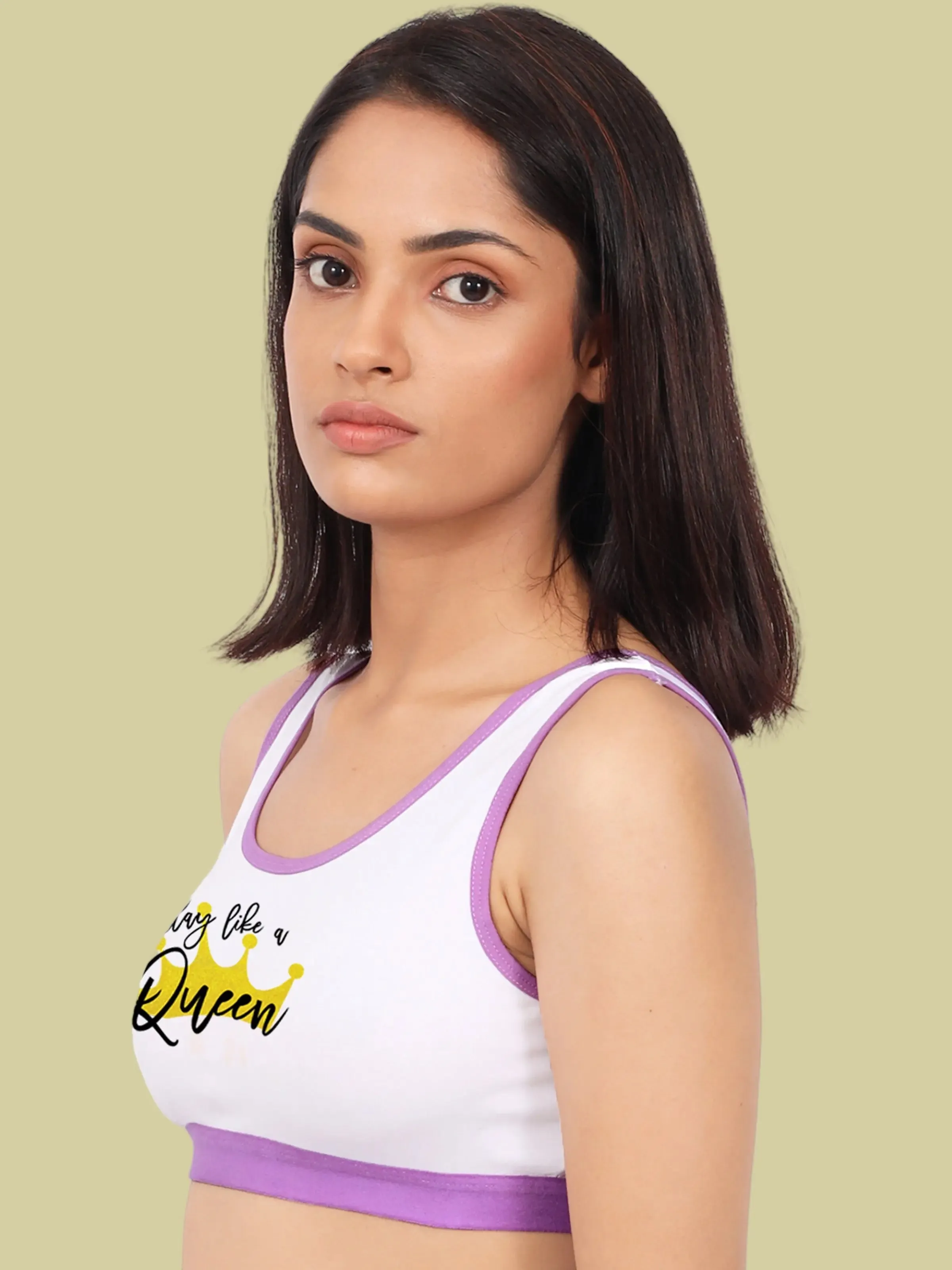 Single-Layer Broad Strap Cotton Sports Bra | Non-Padded Beginner | Printed