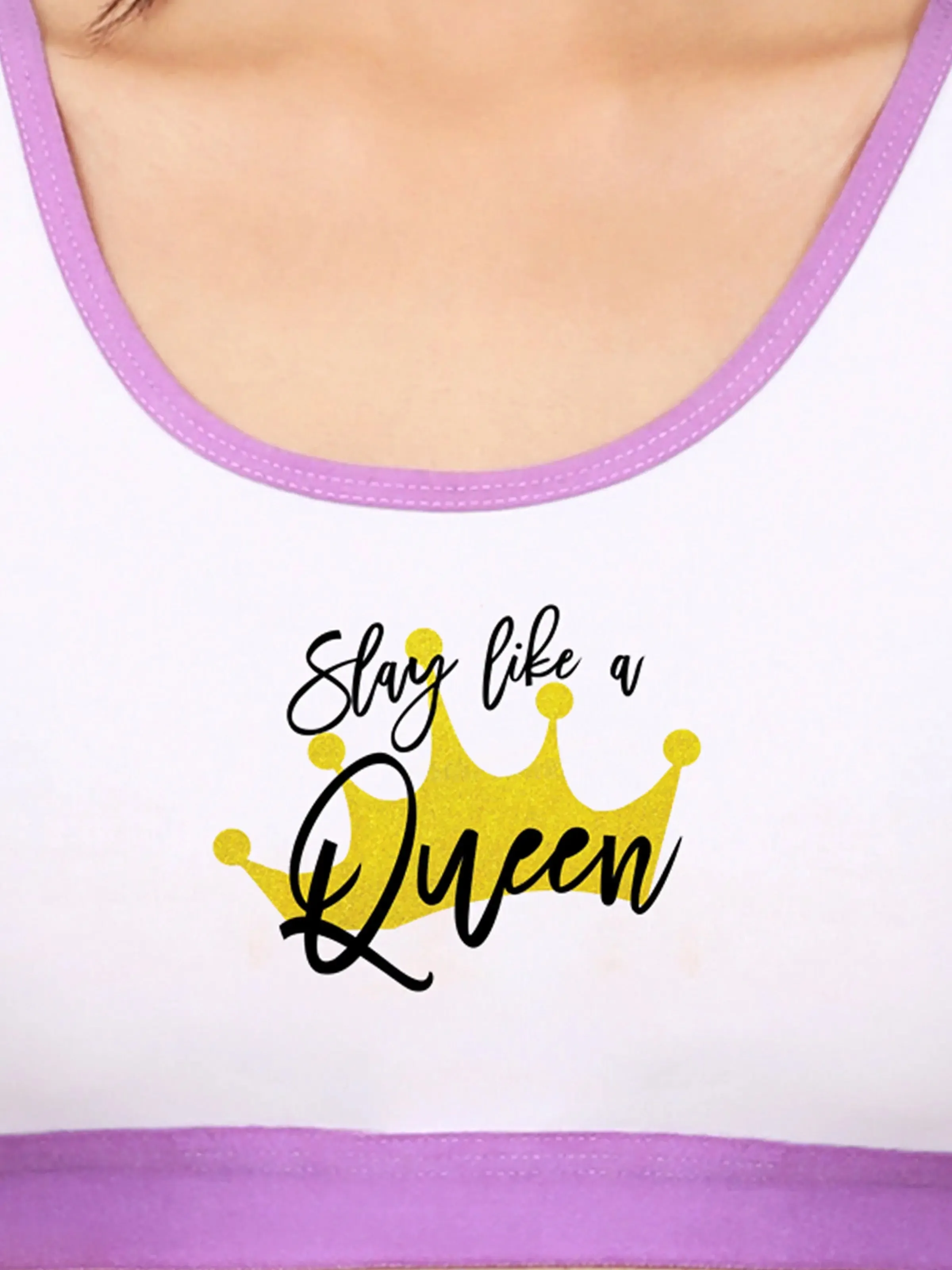 Single-Layer Broad Strap Cotton Sports Bra | Non-Padded Beginner | Printed
