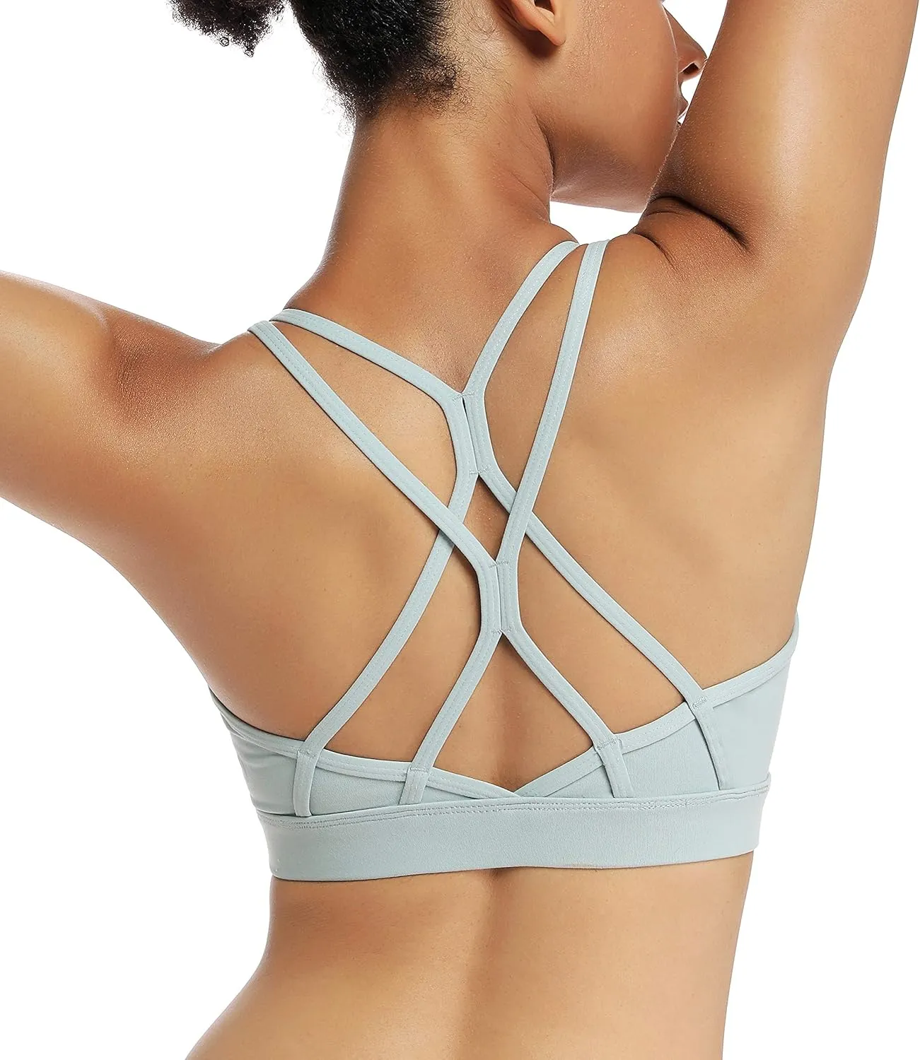 Strappy Sexy Crisscross Back Light Support Yoga Bra with Removable Cups