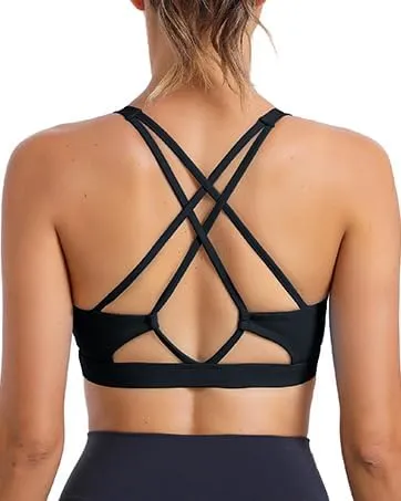 Strappy Sexy Crisscross Back Light Support Yoga Bra with Removable Cups