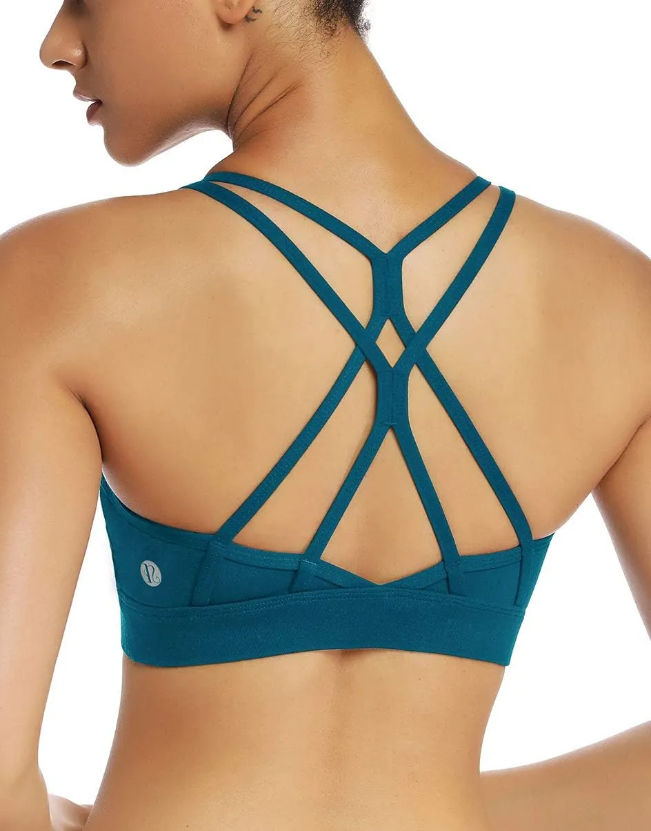 Strappy Sexy Crisscross Back Light Support Yoga Bra with Removable Cups