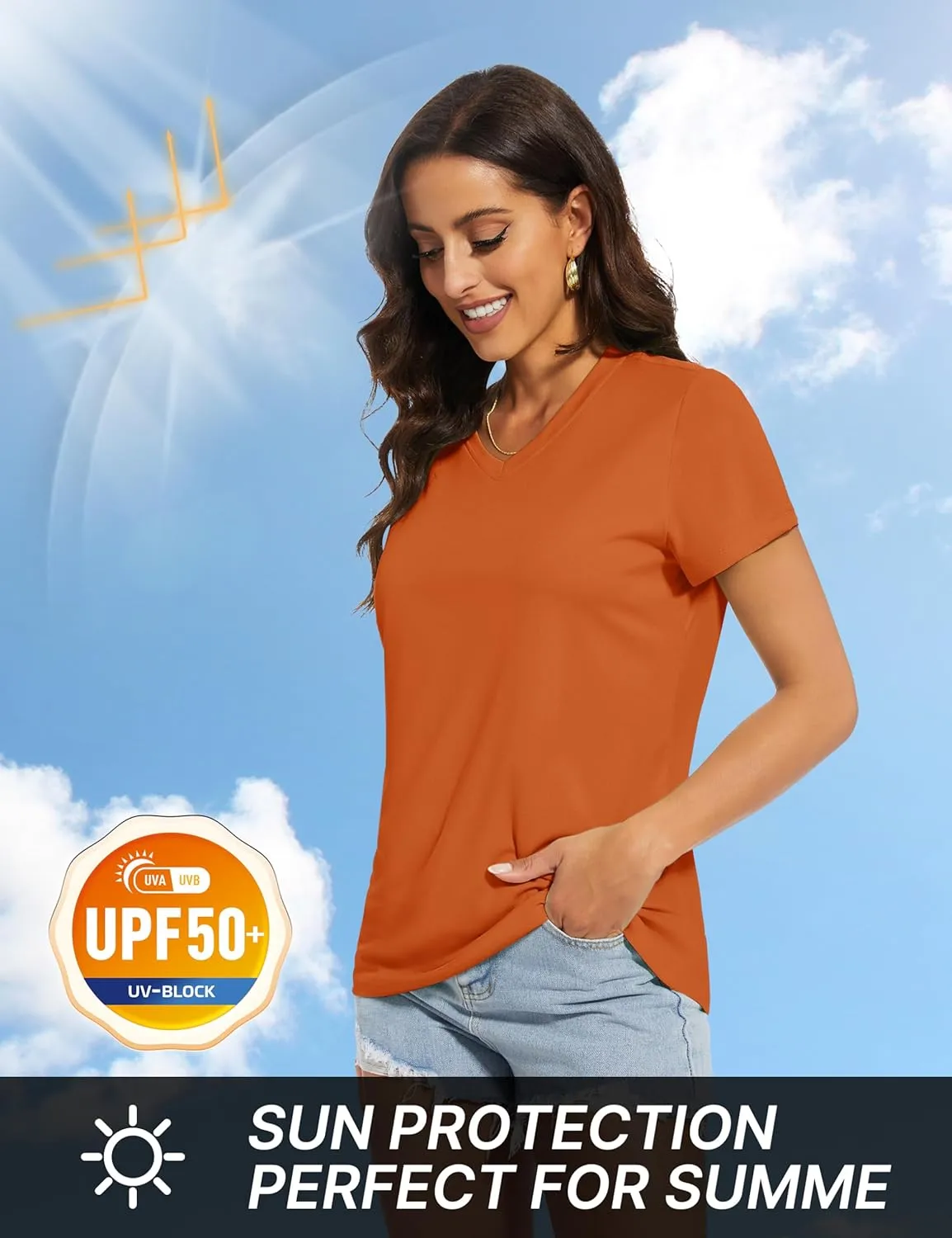 TACVASEN Workout Tops for Women UPF 50  Sun Protection V-Neck T Shirts Short Sleeve Quick Dry Athletic Running Shirts