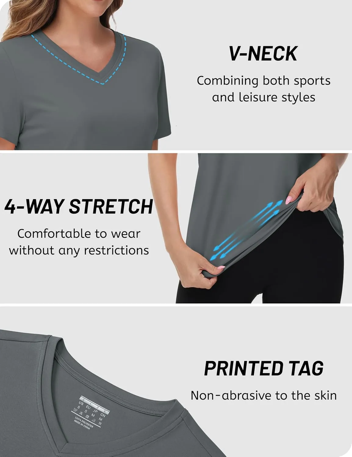 TACVASEN Workout Tops for Women UPF 50  Sun Protection V-Neck T Shirts Short Sleeve Quick Dry Athletic Running Shirts