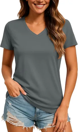 TACVASEN Workout Tops for Women UPF 50  Sun Protection V-Neck T Shirts Short Sleeve Quick Dry Athletic Running Shirts