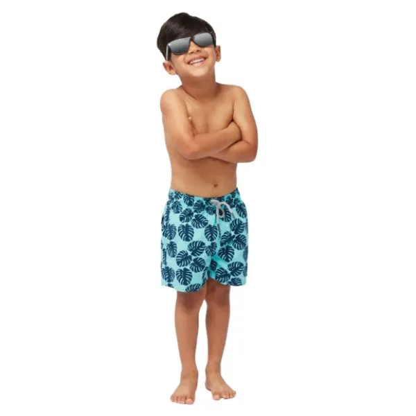 TOM & TEDDY - Boy's Shorts  (Aqua & Navy Leaves)