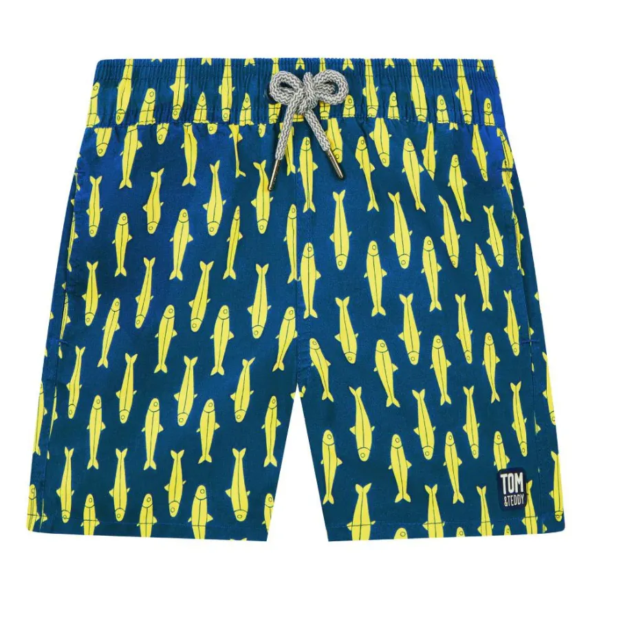 Tom & Teddy Sardines Mens Swim Shorts SARNY - Navy/ Yellow