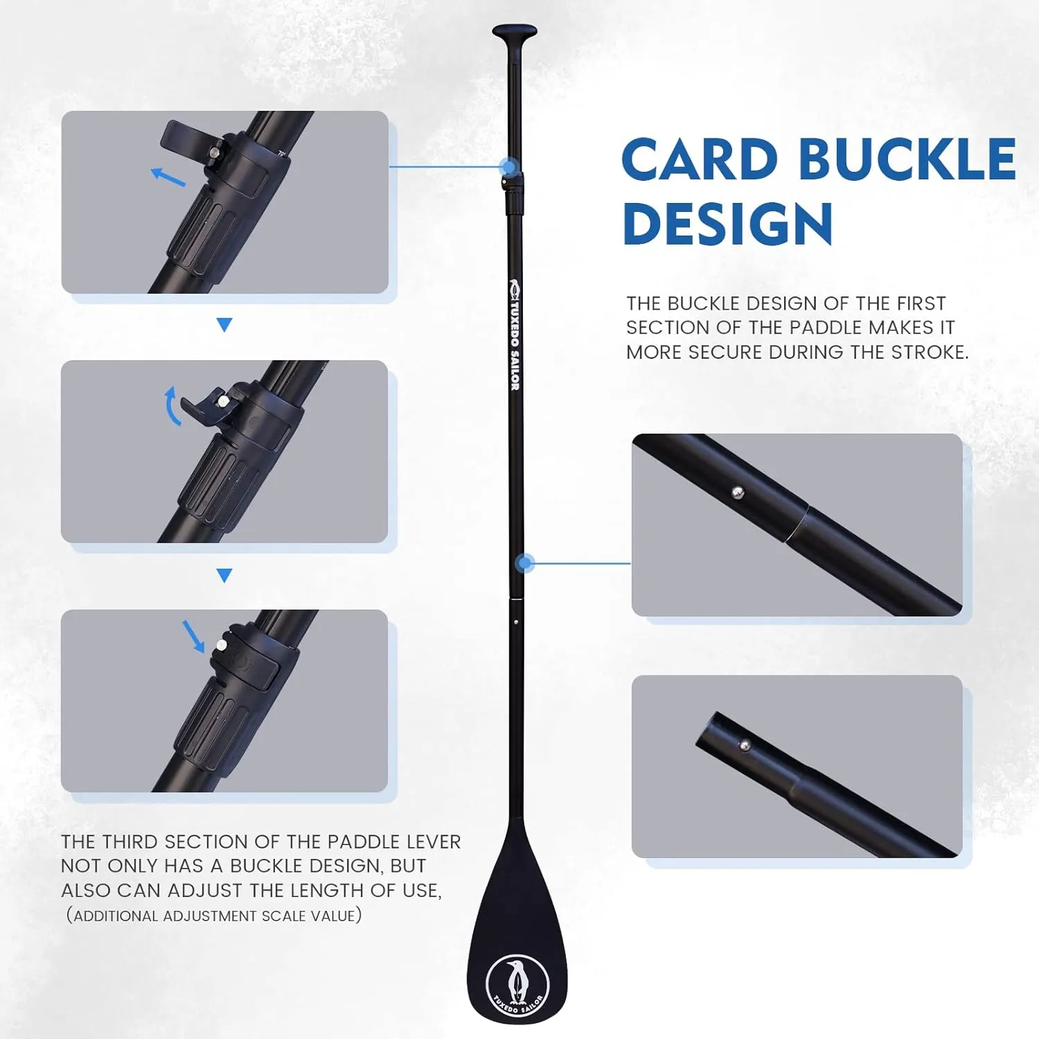 Tuxedo Sailor SUP Paddle - 3 Piece Adjustable Stand Up Paddle Board Paddle - Lightweight & Floating Paddle Board Oar - Durable and Packable, Reinforced Nylon Blades - Efficient Stroke