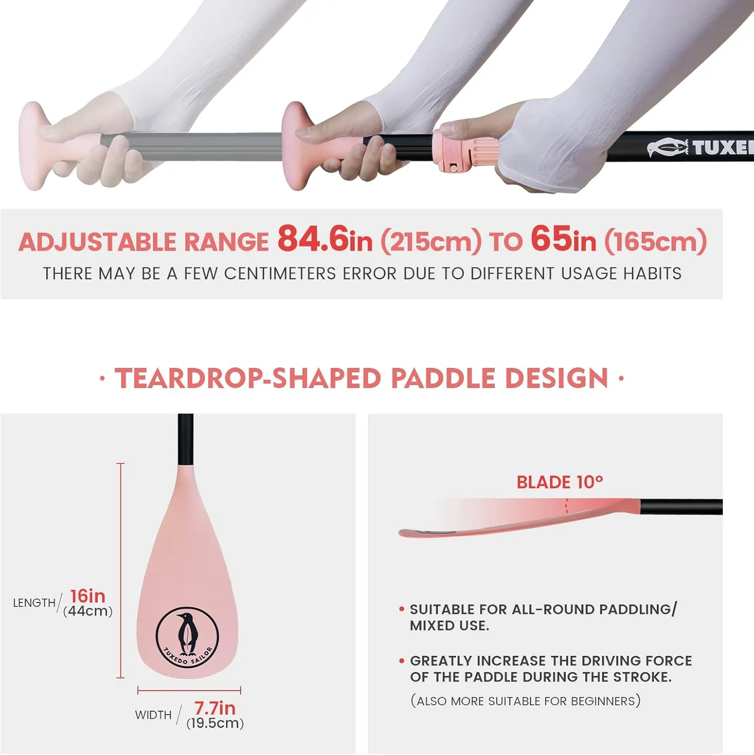 Tuxedo Sailor SUP Paddle - 3 Piece Adjustable Stand Up Paddle Board Paddle - Lightweight & Floating Paddle Board Oar - Durable and Packable, Reinforced Nylon Blades - Efficient Stroke