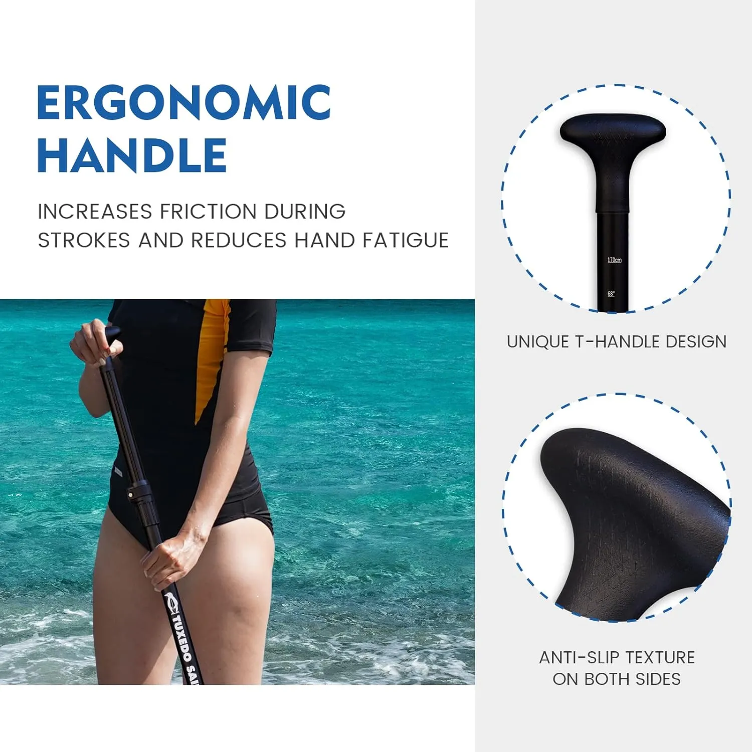 Tuxedo Sailor SUP Paddle - 3 Piece Adjustable Stand Up Paddle Board Paddle - Lightweight & Floating Paddle Board Oar - Durable and Packable, Reinforced Nylon Blades - Efficient Stroke