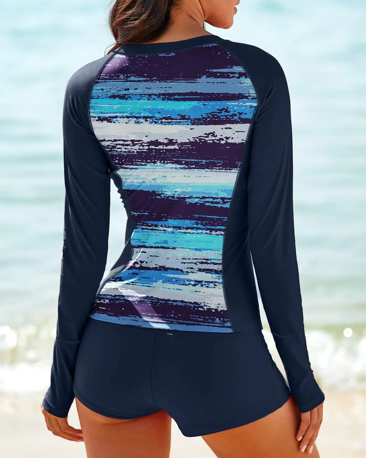Women Two Piece Rash Guard Long Sleeve Half-Zipper UPF 50 Athletic Surfing Swimsuit