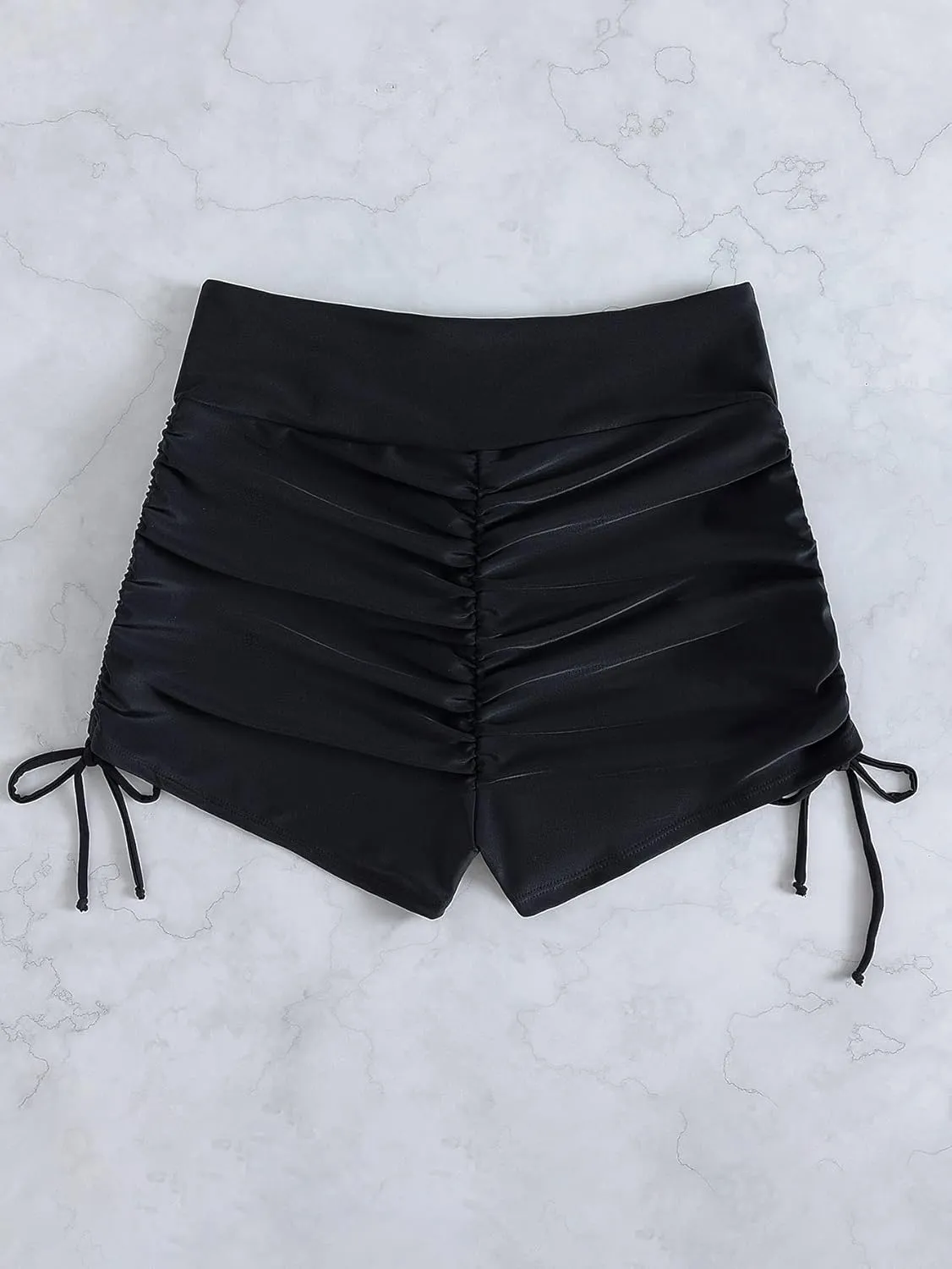 Women's V Cross High Waisted Swim Shorts Ruched Side Tie Boy Shorts Swimsuit Bottoms with Liner